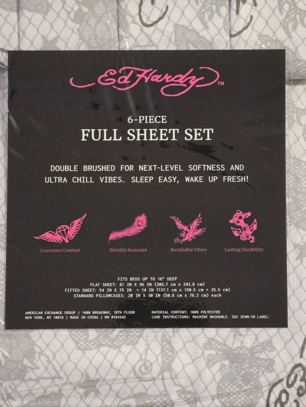 Ed Hardy 6 Piece White And Grey Tattoo Full Sheet Set. NWT